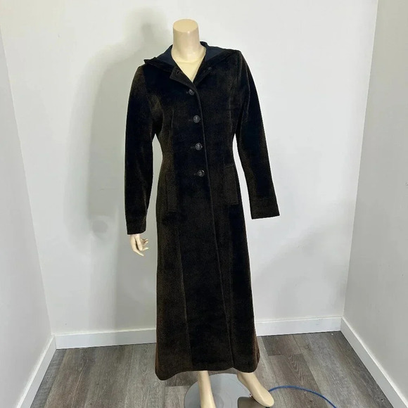 Vintage Jackets & Blazers - Vintage Hooded Bronze Full Length Trench Coat Luxury Corduroy Matrix Sz S Lined